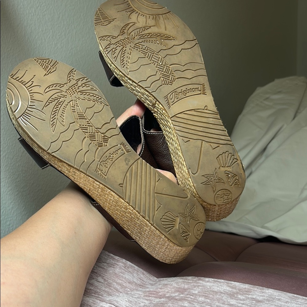 Brighton Brown Leather Wedge Sandals - Picture 10 of 12